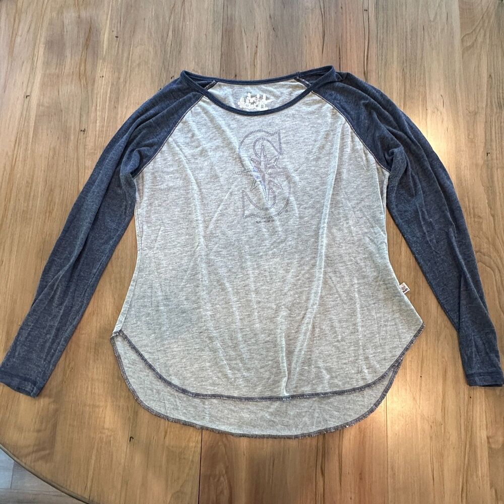 Seattle Mariners‎ MLB Sequin Logo Baseball Tee Long Sleeve Raglan Shirt Size XL